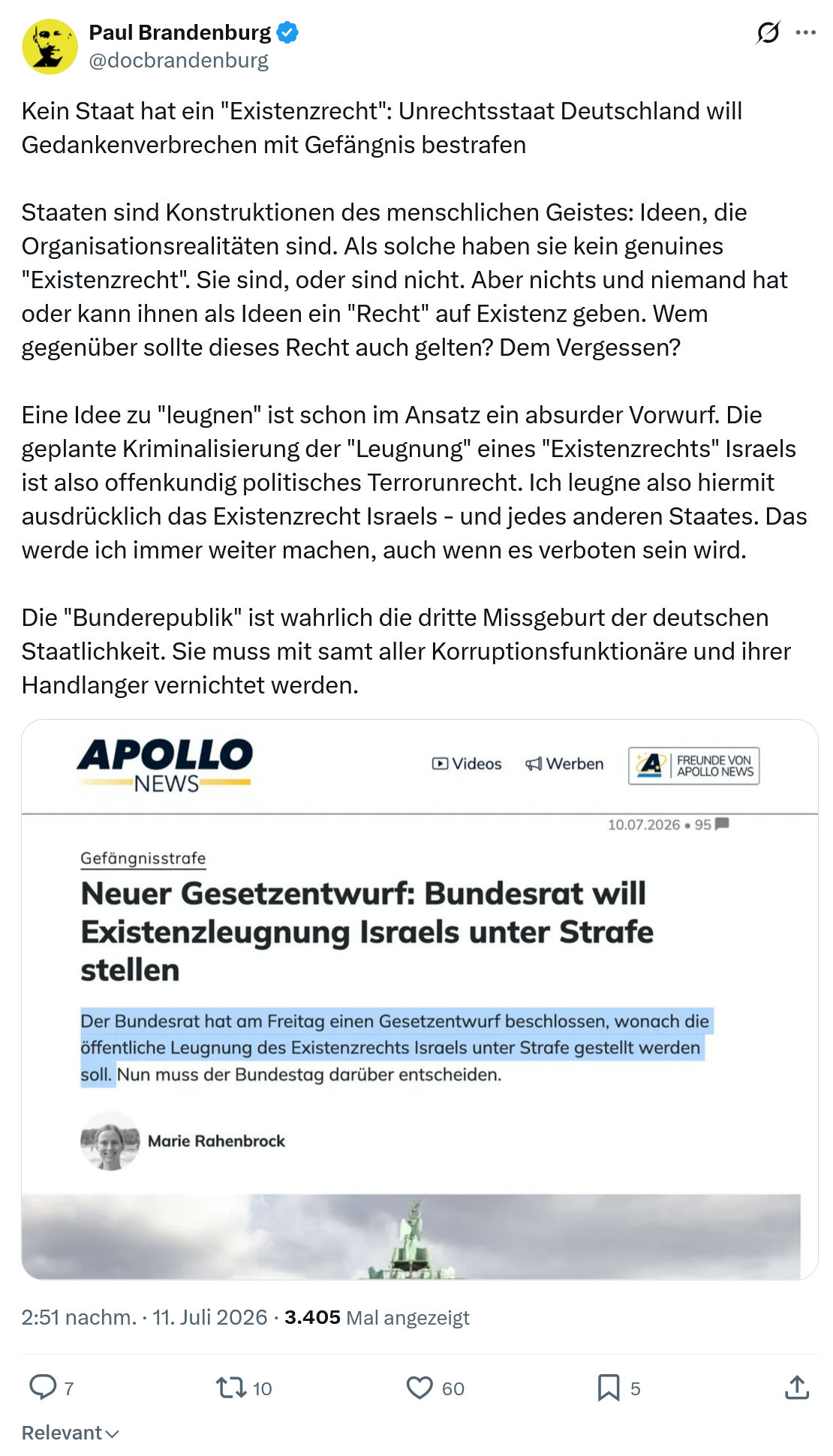 Paul Brandenburg: Kein Staat hat ein "Existenzrecht"...