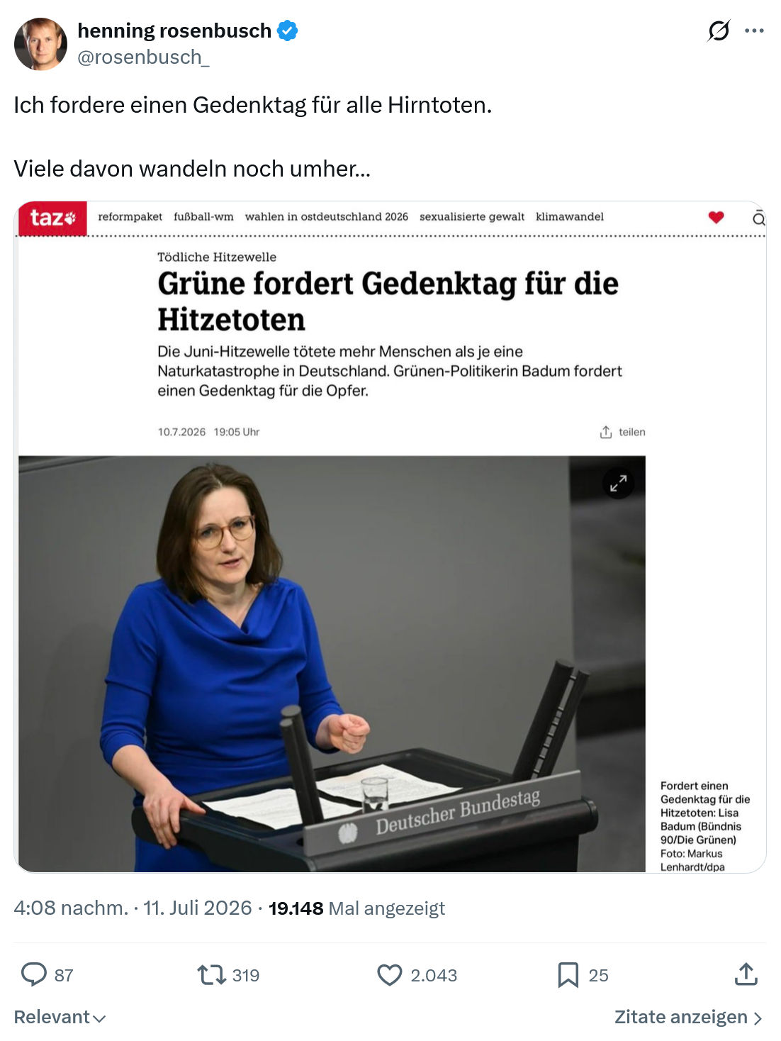henning rosenbusch: Ich fordere einen Gedenktag für alle Hirntoten...