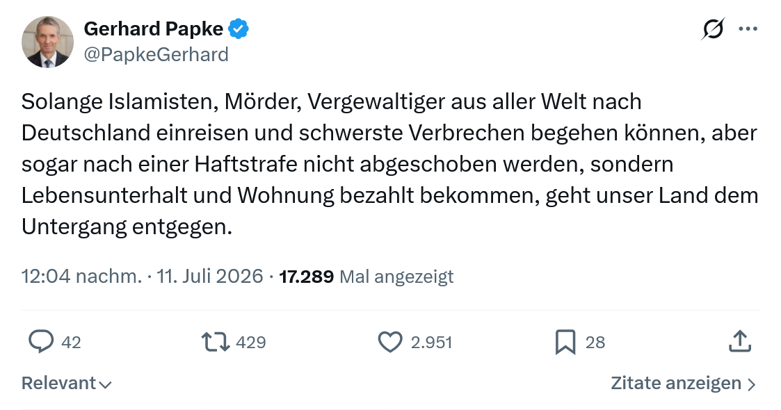 Gerhard Papke: Solange Islamisten, Mörder, Vergewaltiger aus aller Welt...