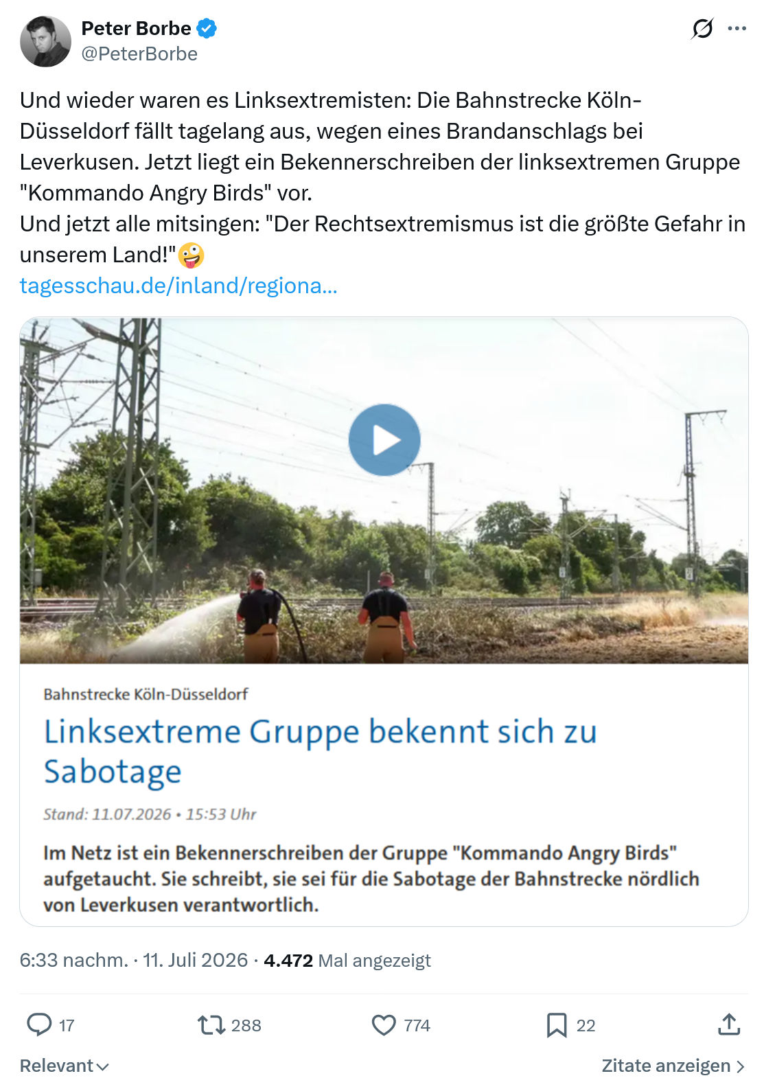 Peter Borbe: Und wieder waren es Linksextremisten...