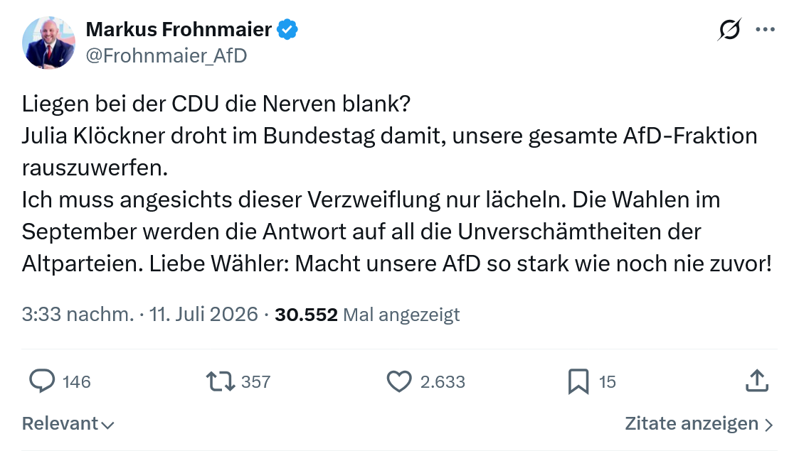 Markus Frohnmaier: Liegen bei der CDU die Nerven blank...