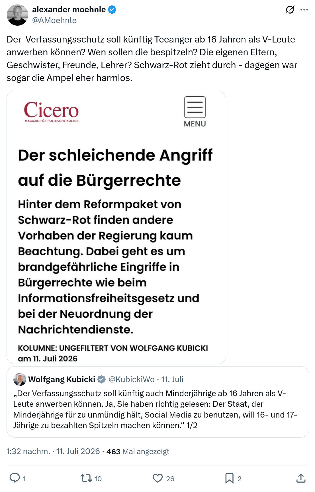 Alexander Moehnle: Der Verfassungsschutz soll künftig Teeanger ab 16 Jahren...