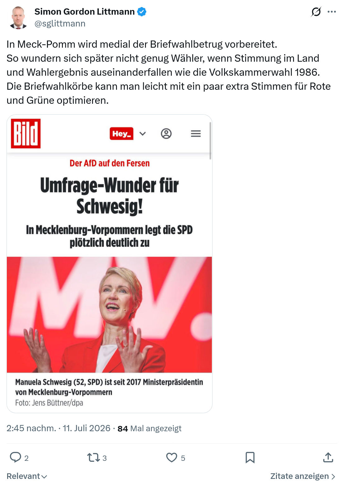 Simon Gordon Littmann: In Meck-Pomm wird medial der Briefwahlbetrug vorbereitet...