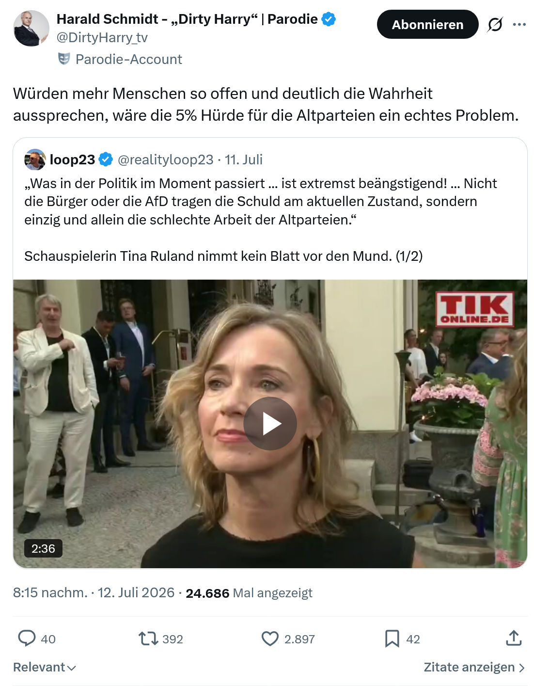 Harald Schmidt: Würden mehr Menschen so offen und deutlich...
