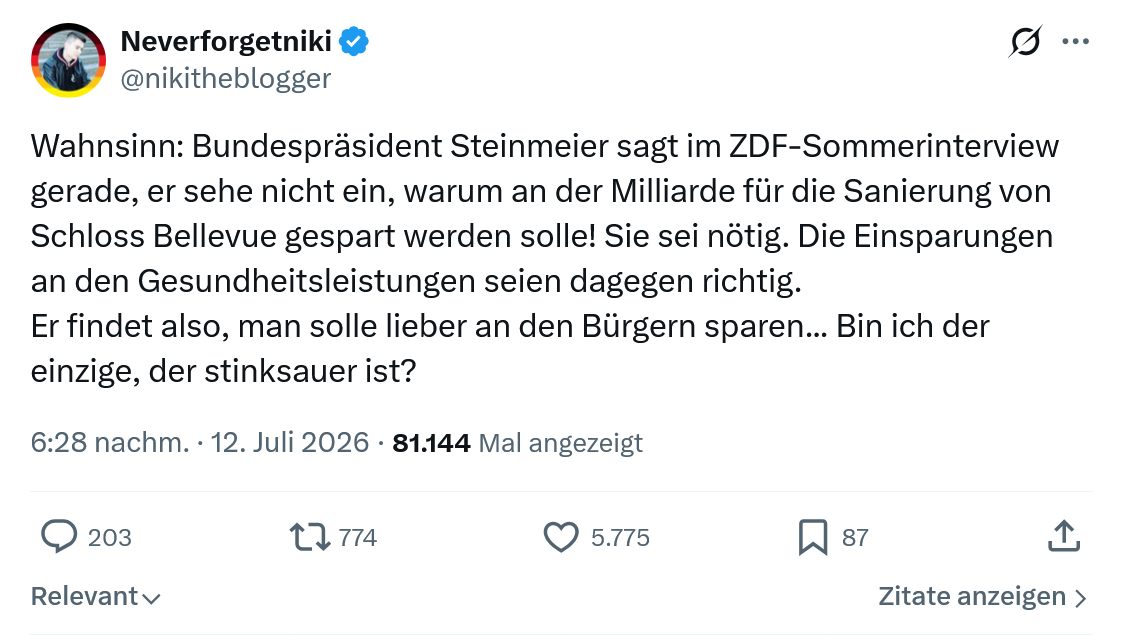 Neverforgetniki: Wahnsinn: Bundespräsident Steinmeier sagt im ZDF-Sommerinterview gerade...