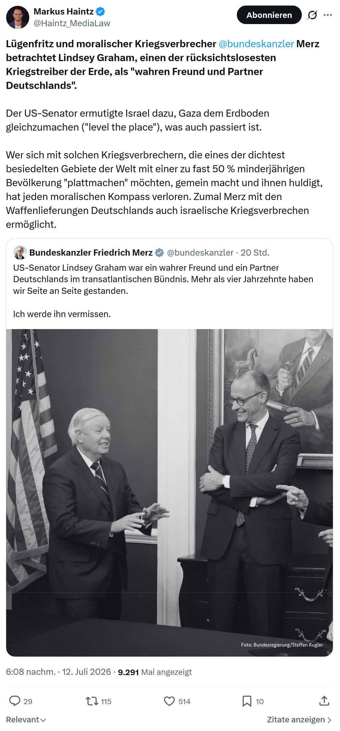 Markus Haintz: Lügenfritz und moralischer Kriegsverbrecher...