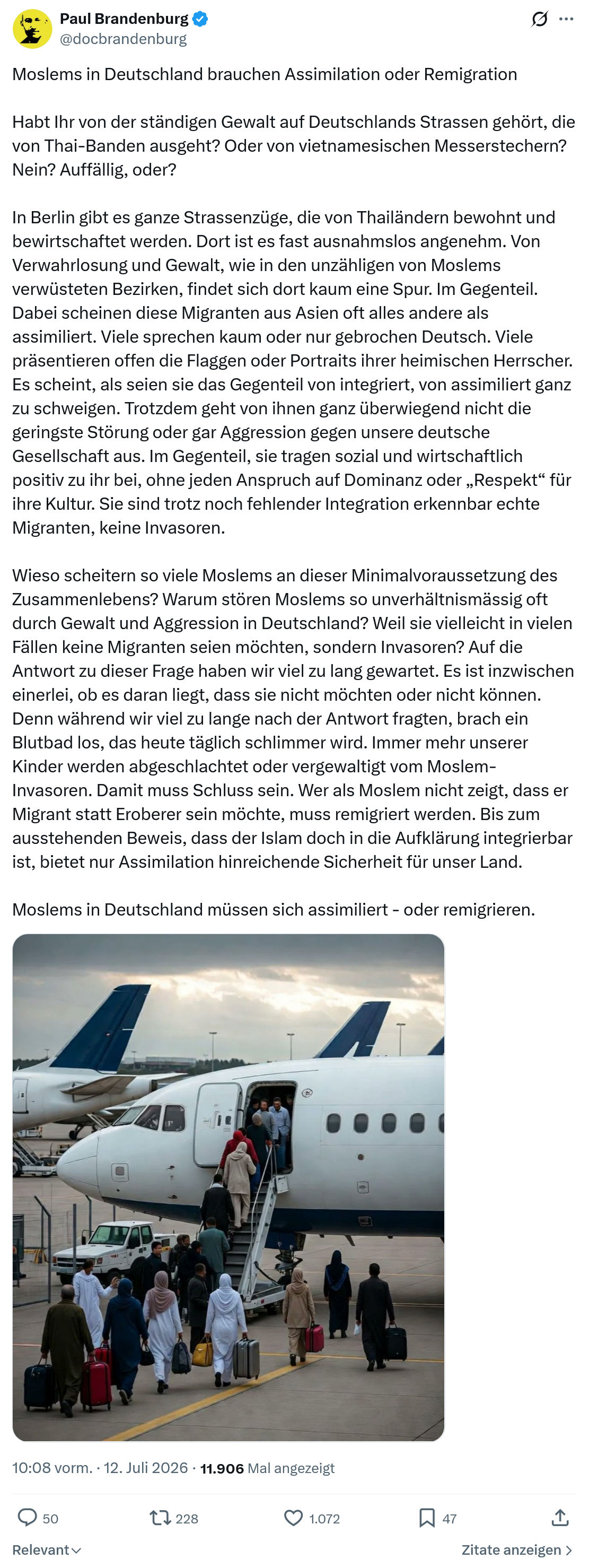 Paul Brandenburg: Moslems in Deutschland brauchen Assimilation oder Remigration...