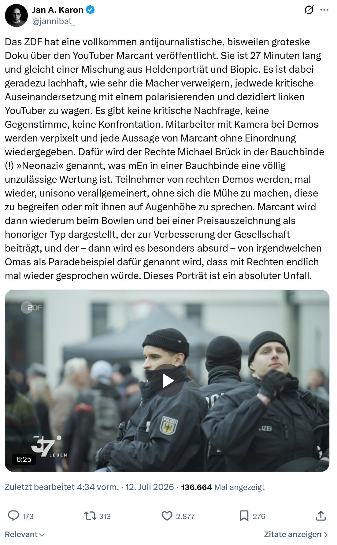 Jan A. Karon: Das ZDF hat eine vollkommen antijournalistische...