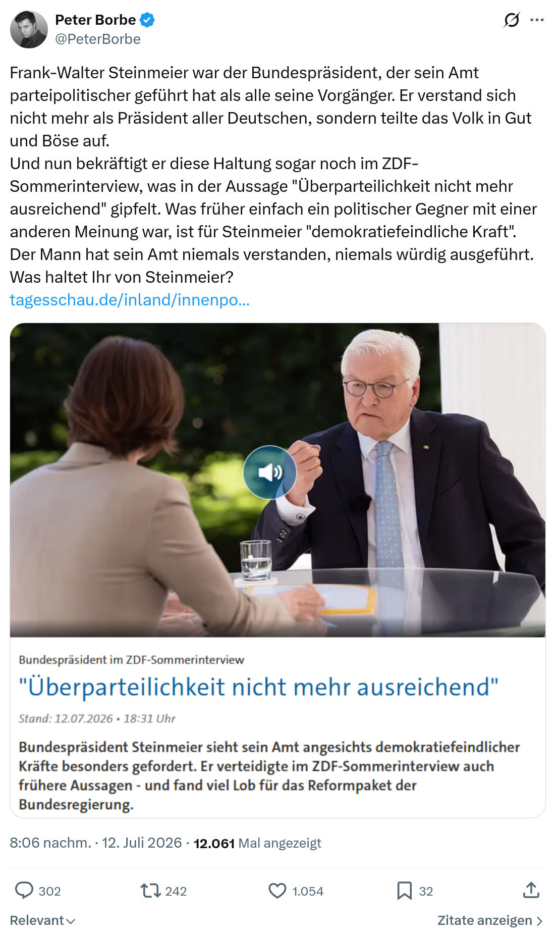 Peter Borbe: Frank-Walter Steinmeier war der Bundespräsident...