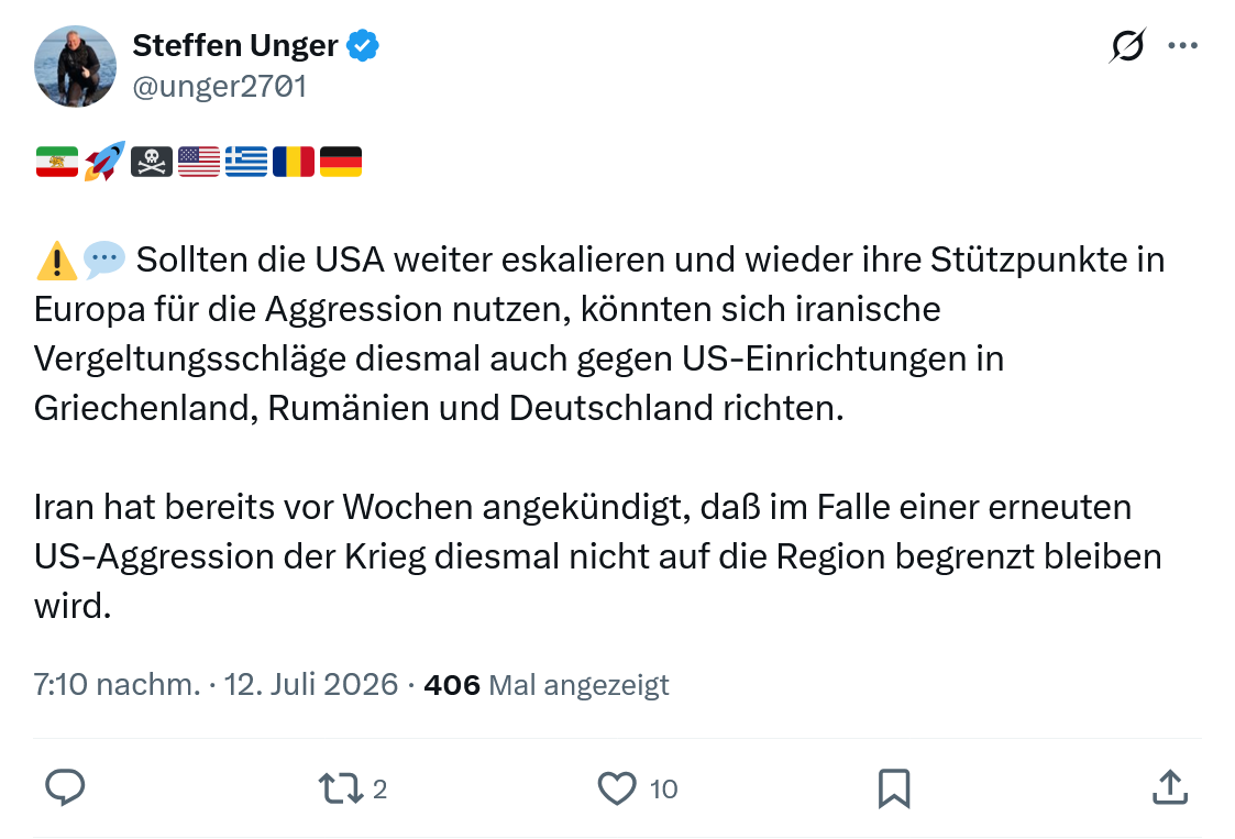 Steffen Unger: Sollten die USA weiter eskalieren und wieder ihre Stützpunkte...
