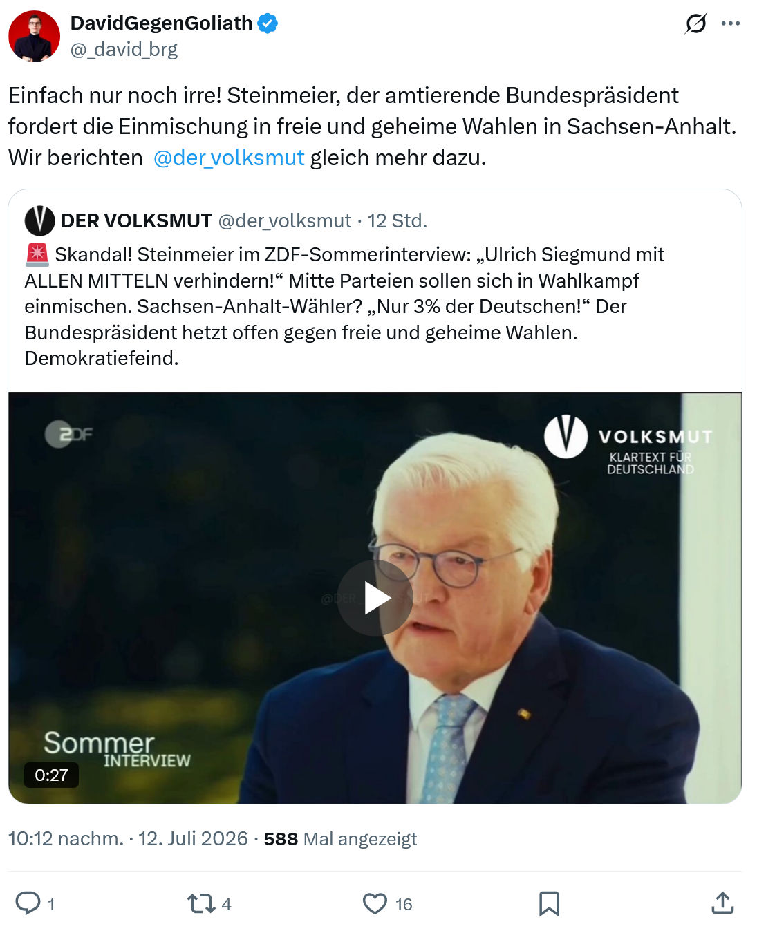 David Gegen Goliath: Einfach nur noch irre...