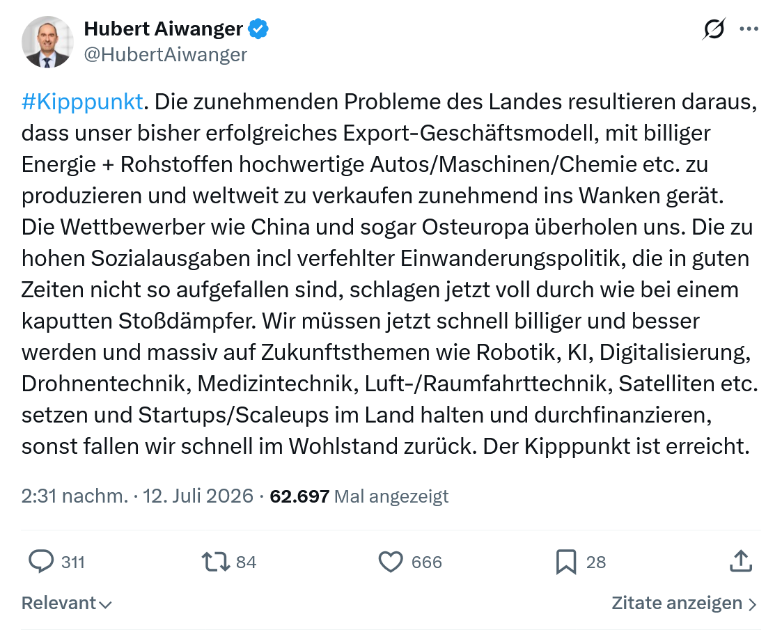 Hubert Aiwanger: Die zunehmenden Probleme des Landes resultieren daraus...