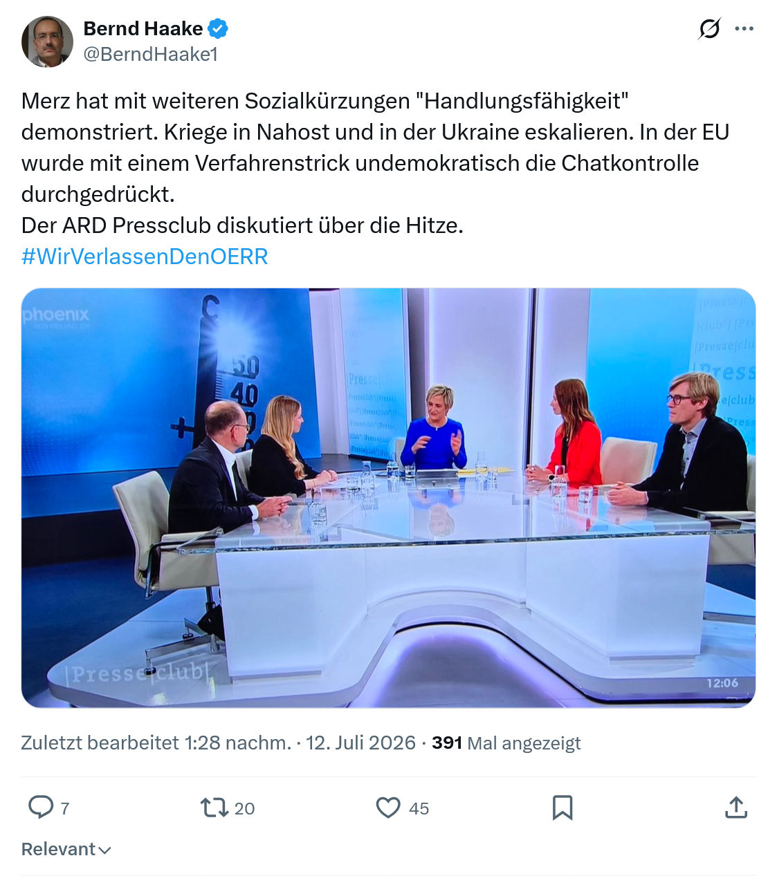 Bernd Haake: Merz hat mit weiteren Sozialkürzungen "Handlungsfähigkeit" demonstriert...