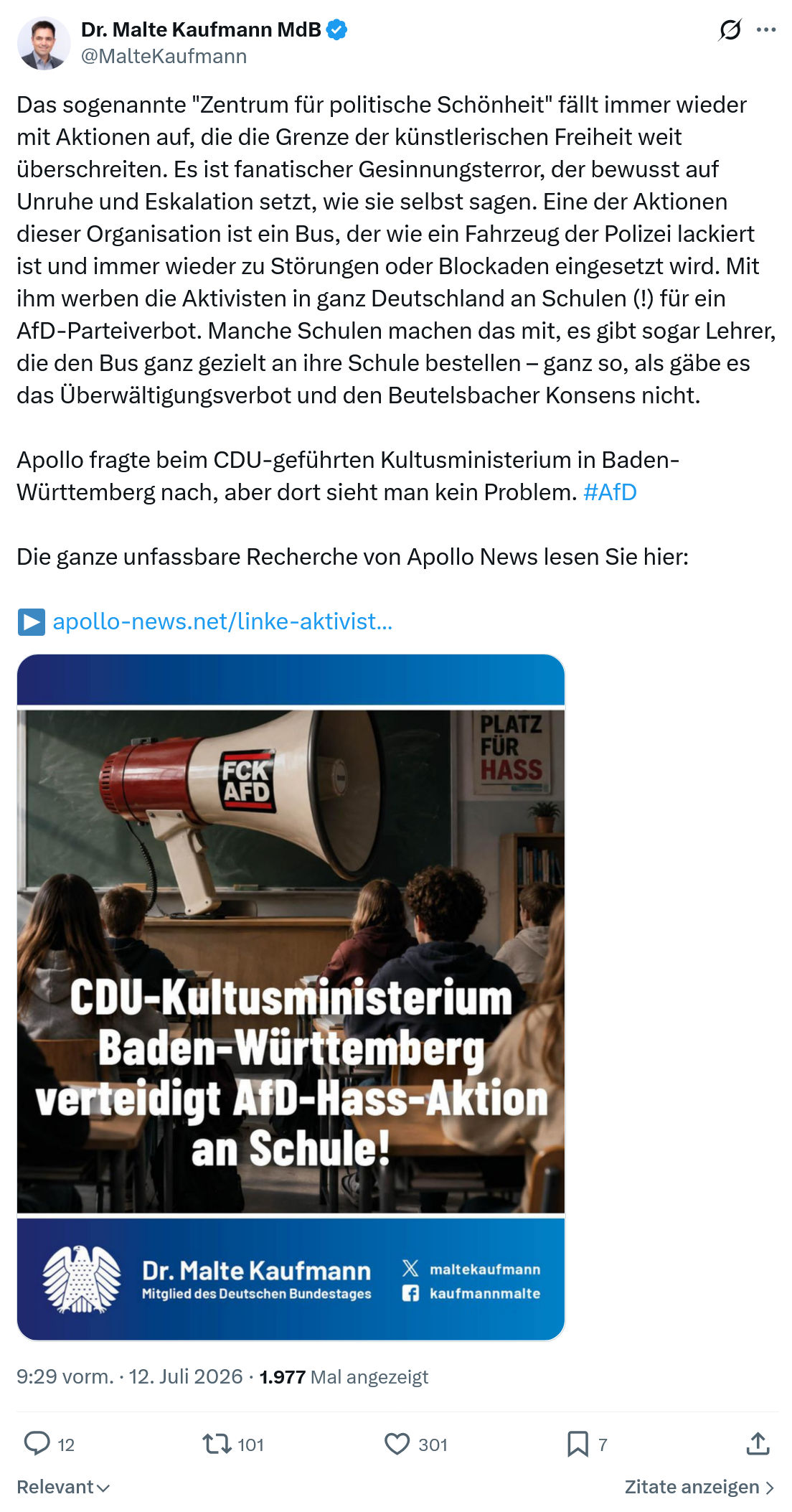 Malte Kaufmann: Das sogenannte "Zentrum für politische Schönheit" fällt immer wieder mit Aktionen auf...