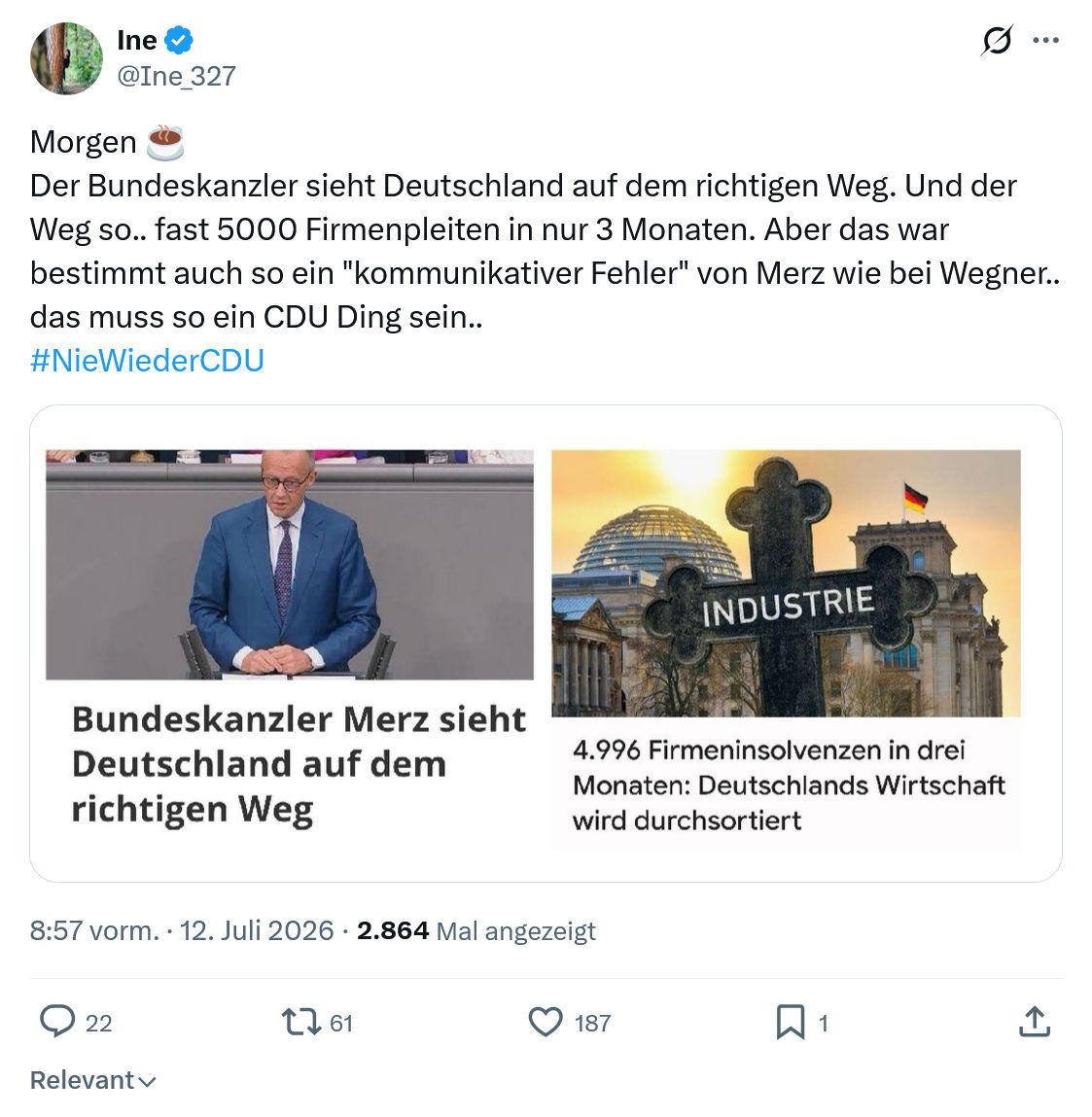 Ine: Der Bundeskanzler sieht Deutschland auf dem richtigen Weg...