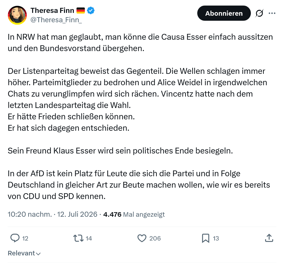 Theresa Finn: In NRW hat man geglaubt...