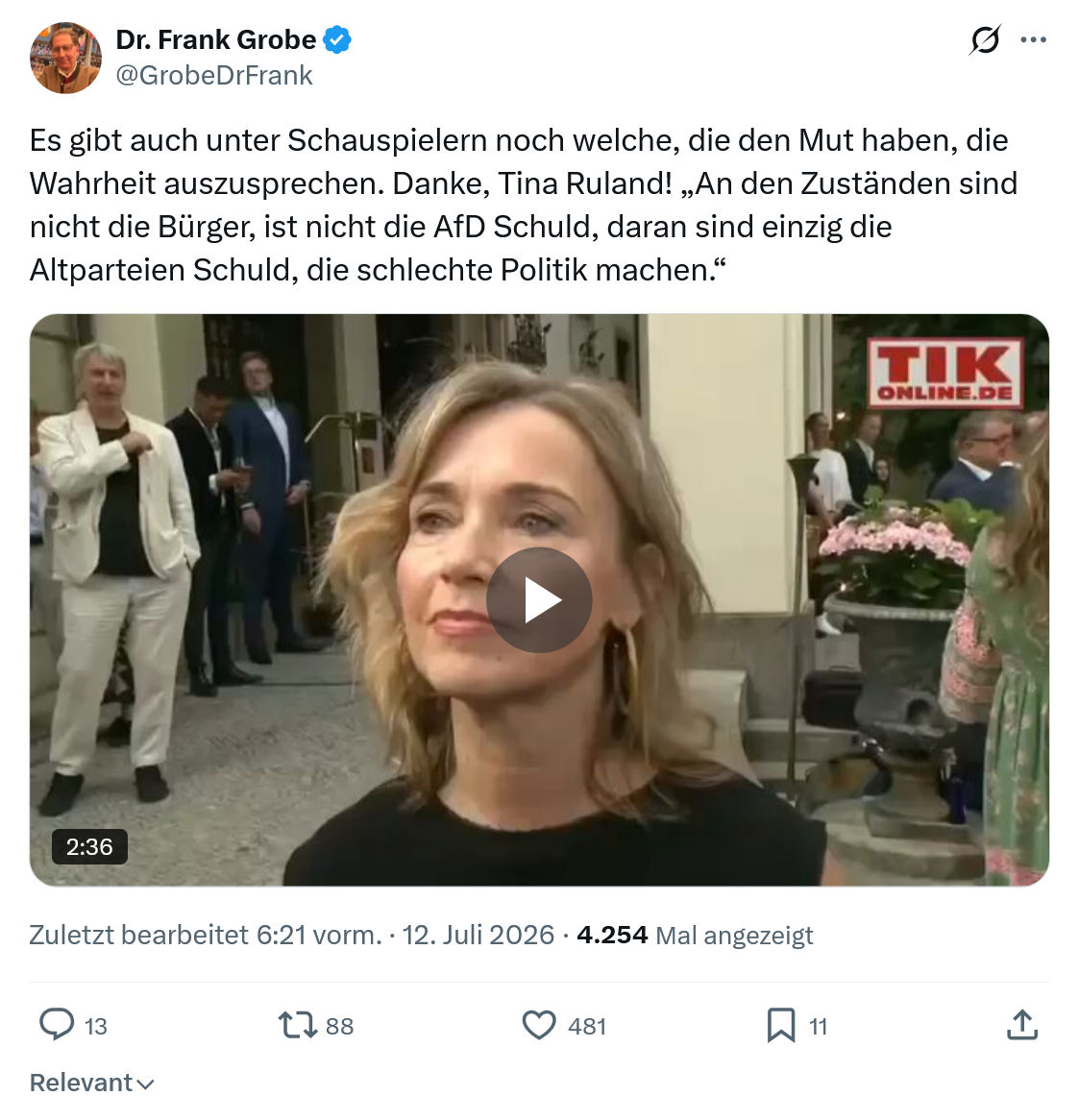 Frank Grobe: Es gibt auch unter Schauspielern noch welche, die den Mut haben...