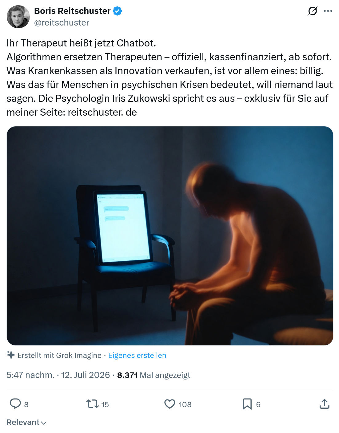 Boris Reitschuster: Ihr Therapeut heißt jetzt Chatbot...
