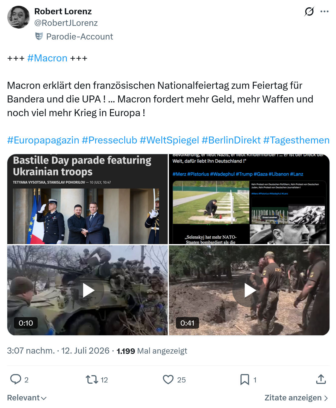 Robert Lorenz: Macron erklärt den französischen Nationalfeiertag zum Feiertag für Bandera und die UPA...