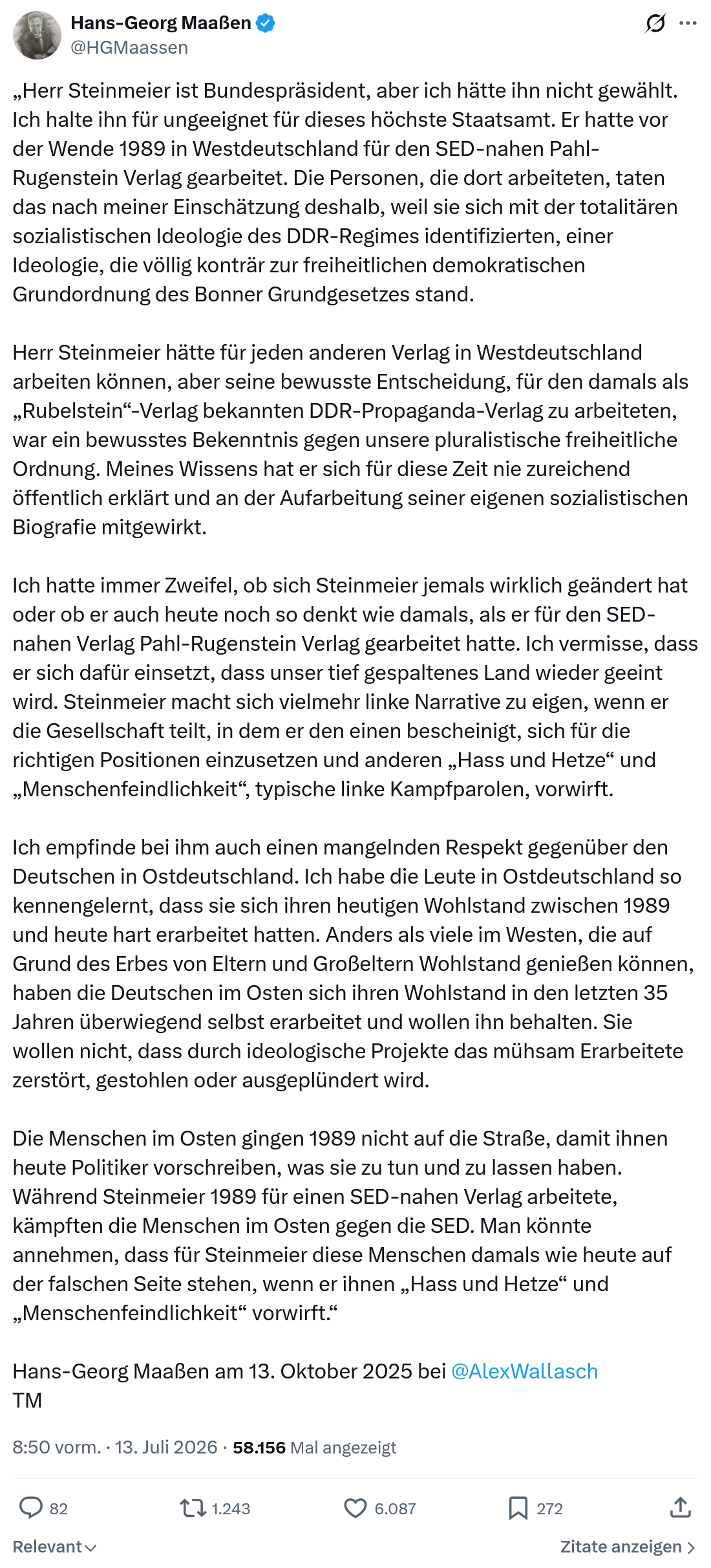 Hans-Georg Maaßen: Herr Steinmeier ist Bundespräsident...