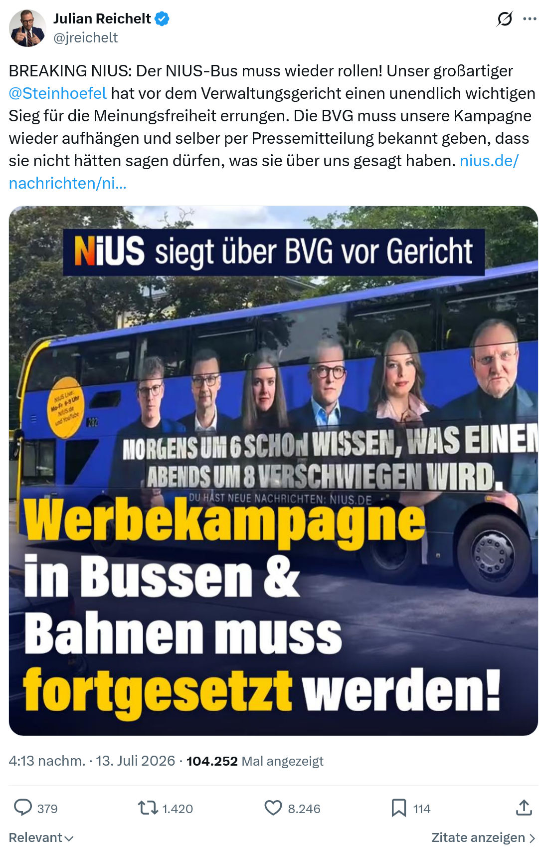 Julian Reichelt: BREAKING NIUS...