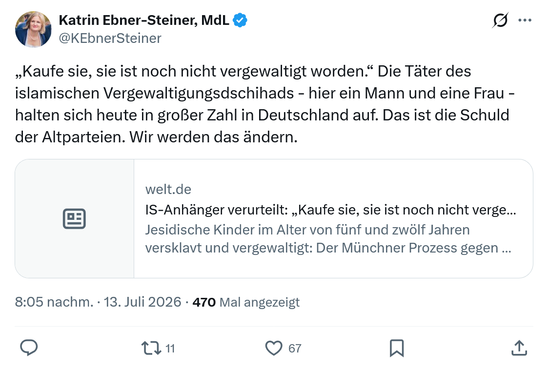 Katrin Ebner-Steiner: Kaufe sie, sie ist noch nicht vergewaltigt worden...
