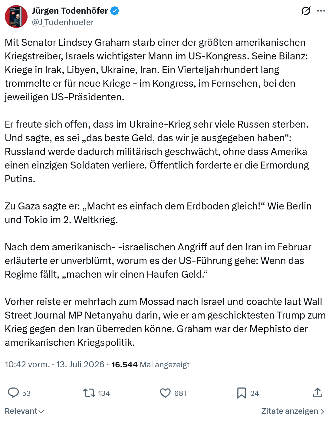 Jürgen Todenhöfer: Mit Senator Lindsey Graham...