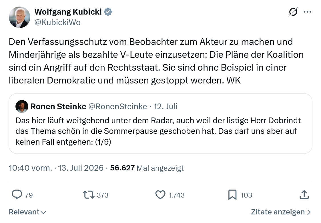 Wolfgang Kubicki: Den Verfassungsschutz vom Beobachter...
