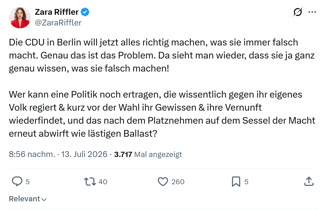 Zara Riffler: Die CDU in Berlin will jetzt alles richtig machen...