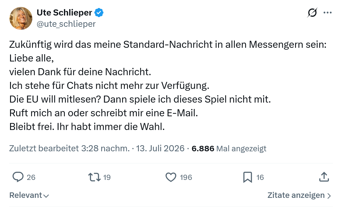 Ute Schlieper: Zukünftig wird das meine Standard-Nachricht...