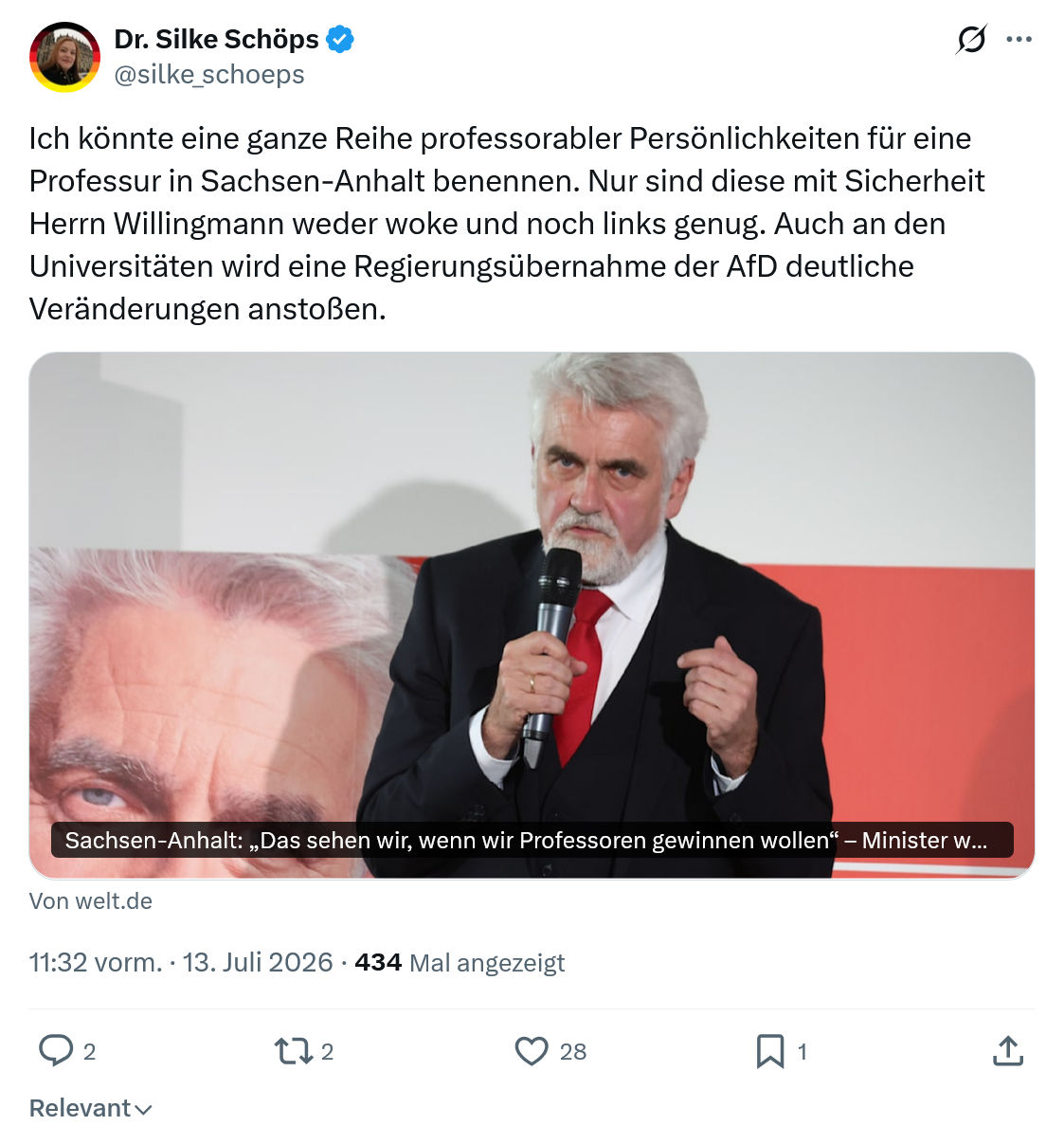 Silke Schöps: Ich könnte eine ganze Reihe professorabler...