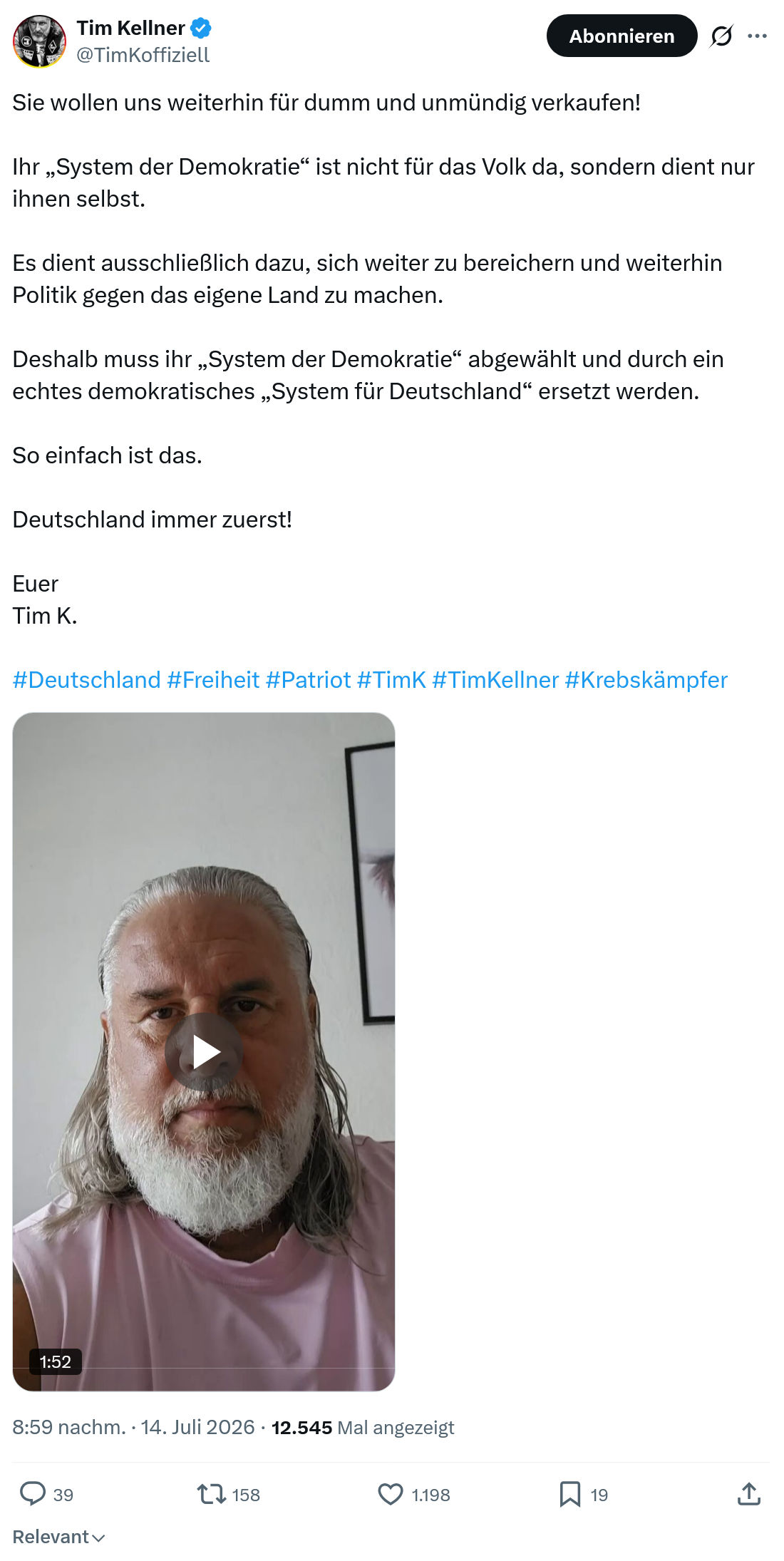 Tim Kellner: Sie wollen uns weiterhin...