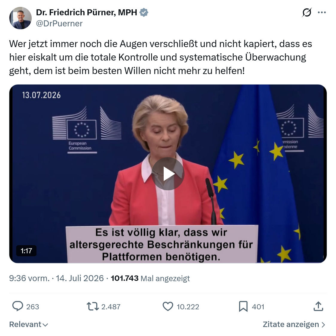 Friedrich Pürner: Wer jetzt immer noch die Augen...