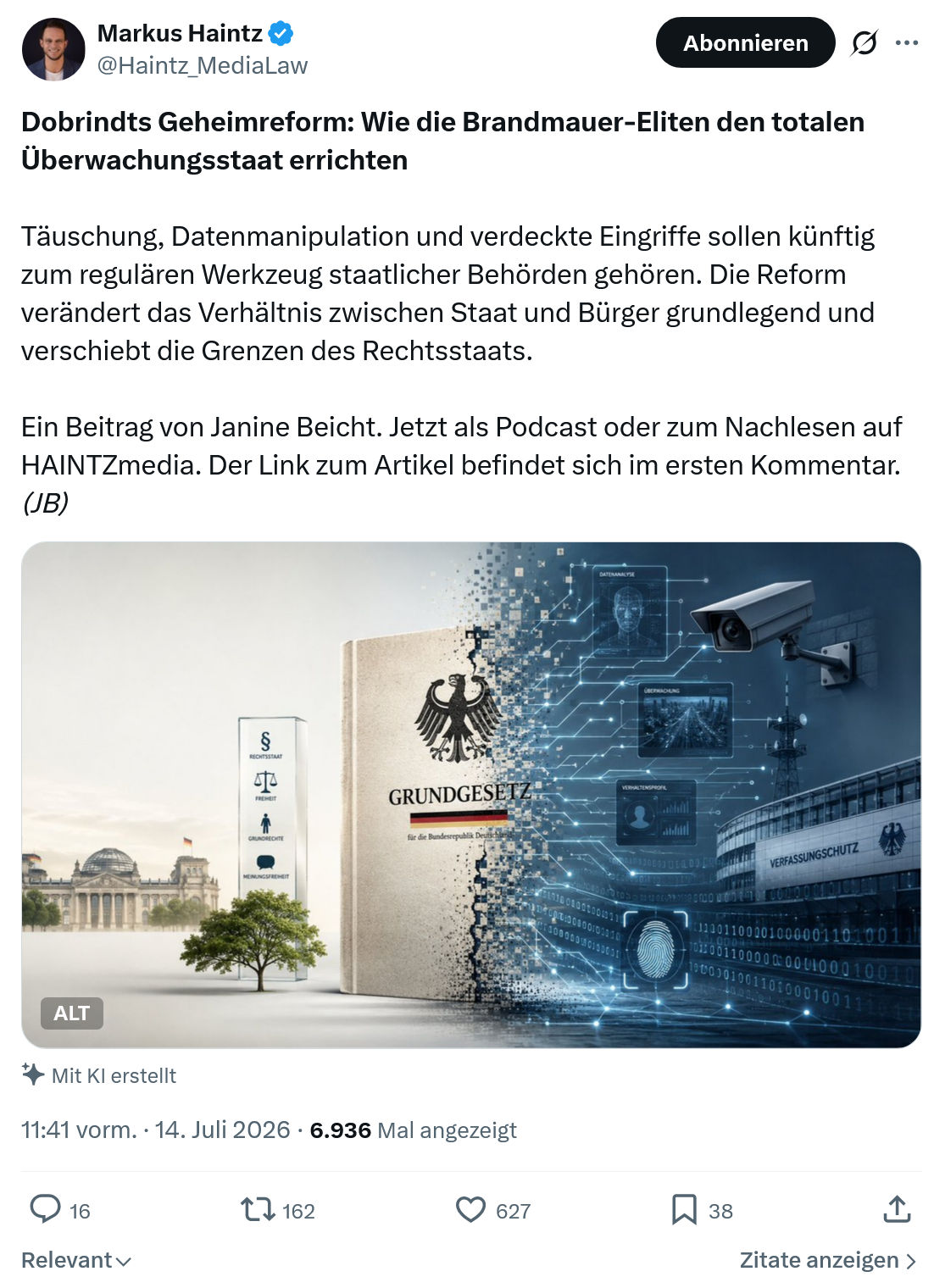 Markus Haintz: Dobrindts Geheimreform...