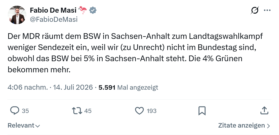 Fabio De Masi: Der MDR räumt dem BSW...