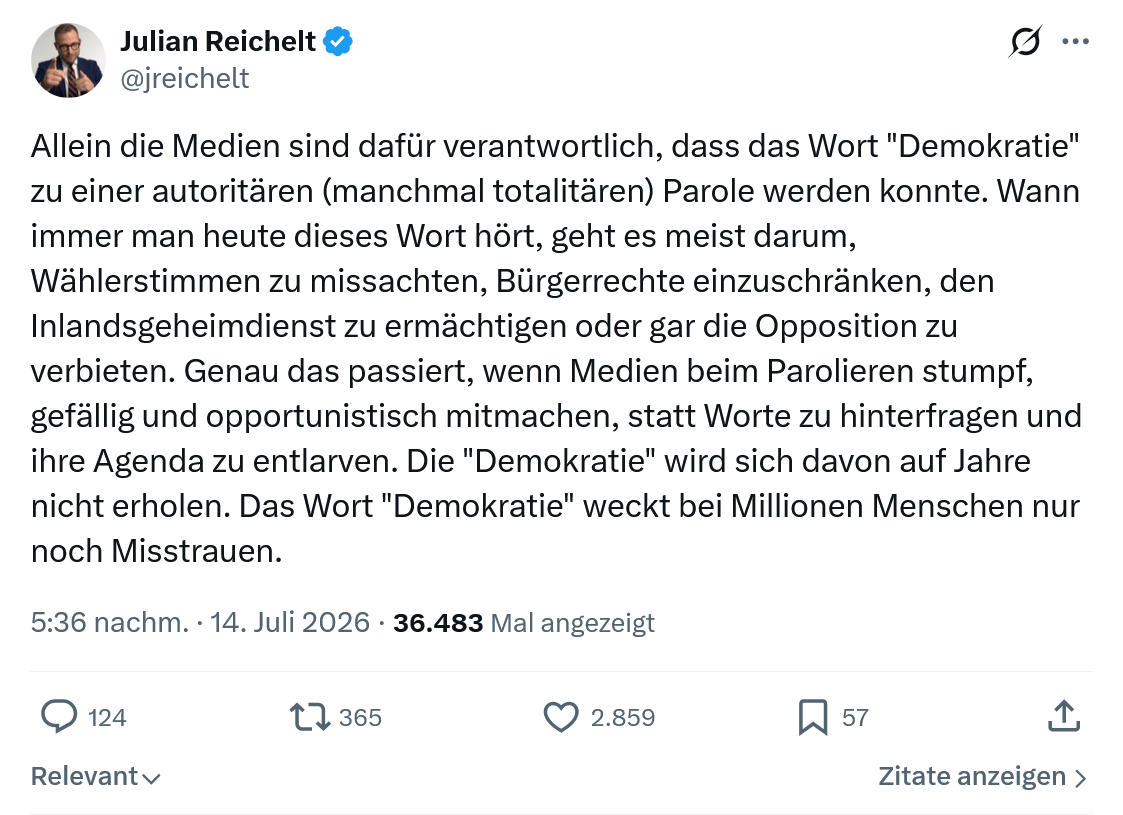 Julian Reichelt: Allein die Medien sind dafür verantwortlich...