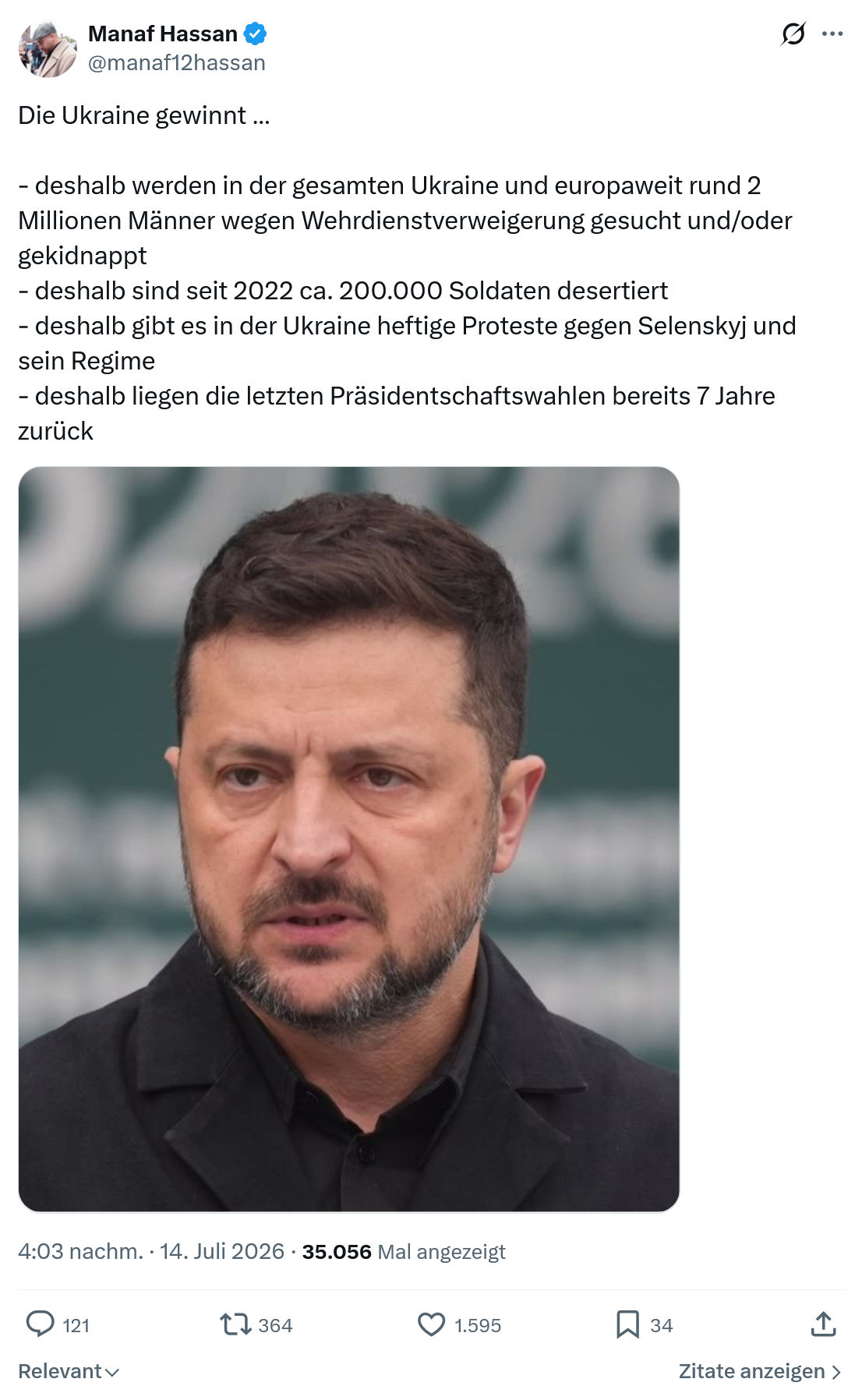 Manaf Hassan: Die Ukraine gewinnt...