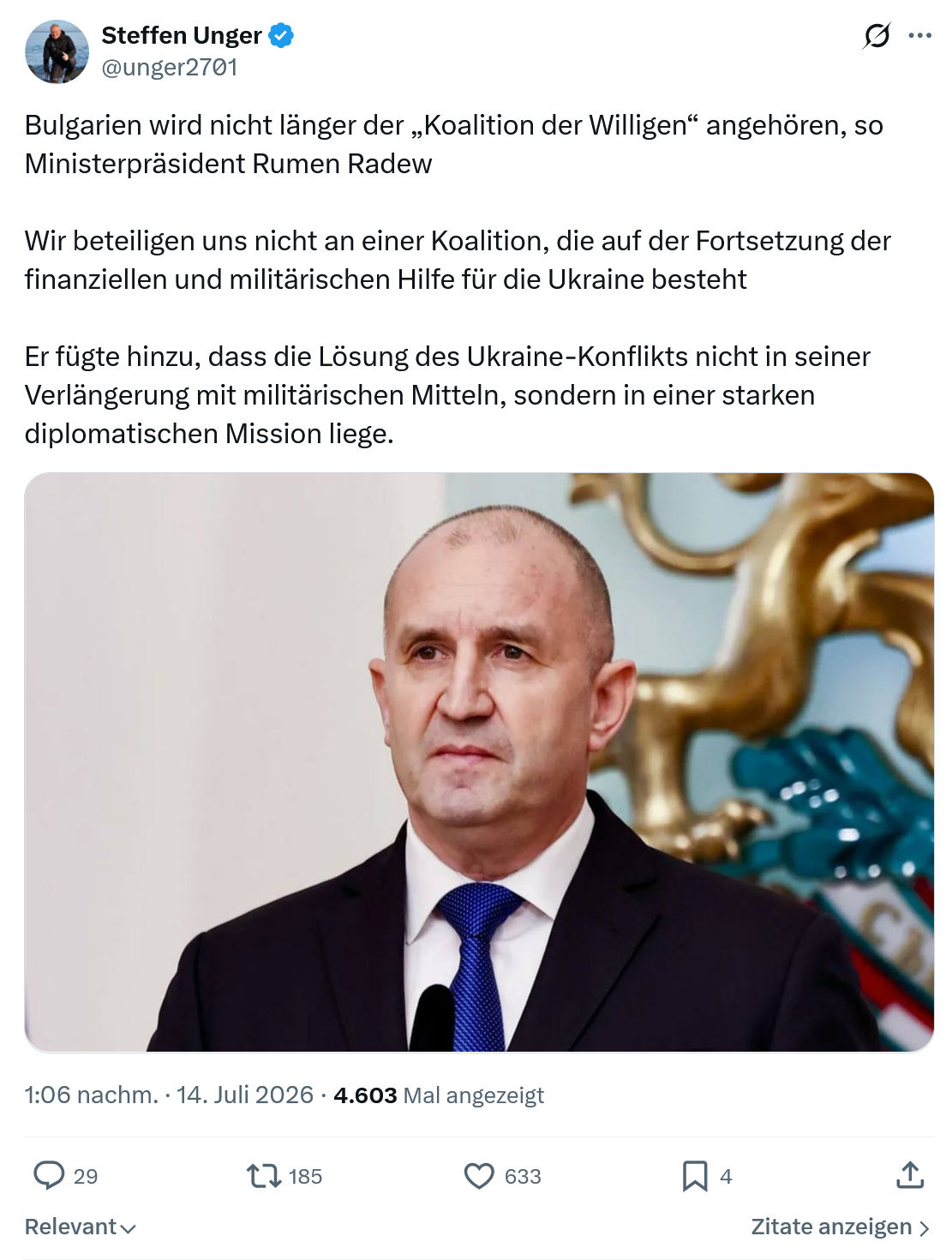 Steffen Unger: Bulgarien wird nicht länger...