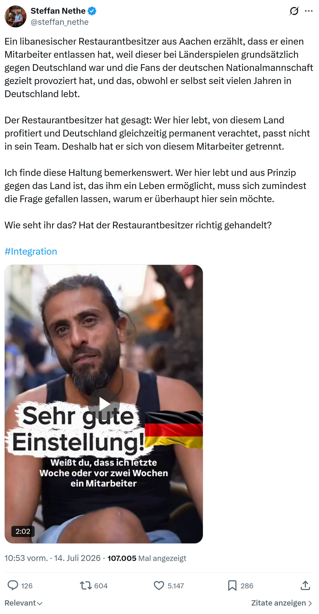 Steffan Nethe: Ein libanesischer Restaurantbesitzer...