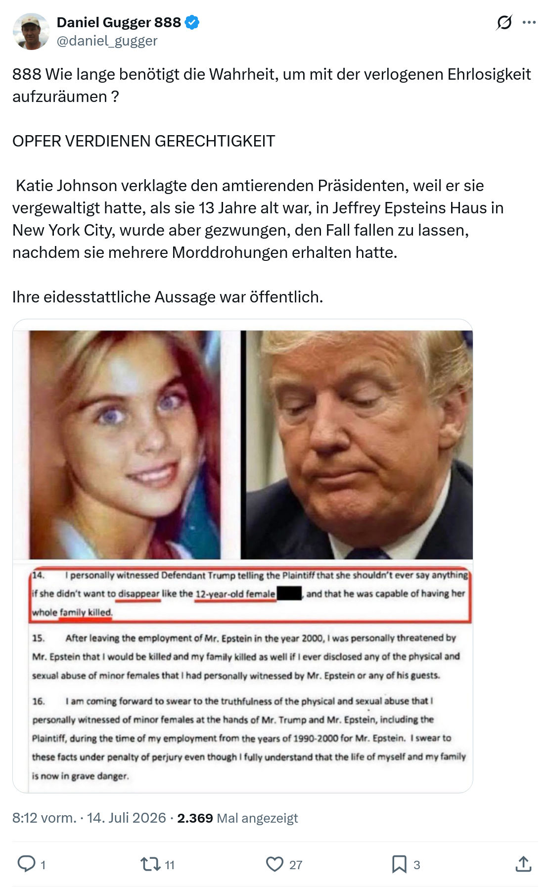 Daniel Gugger: Wie lange benötigt die Wahrheit...