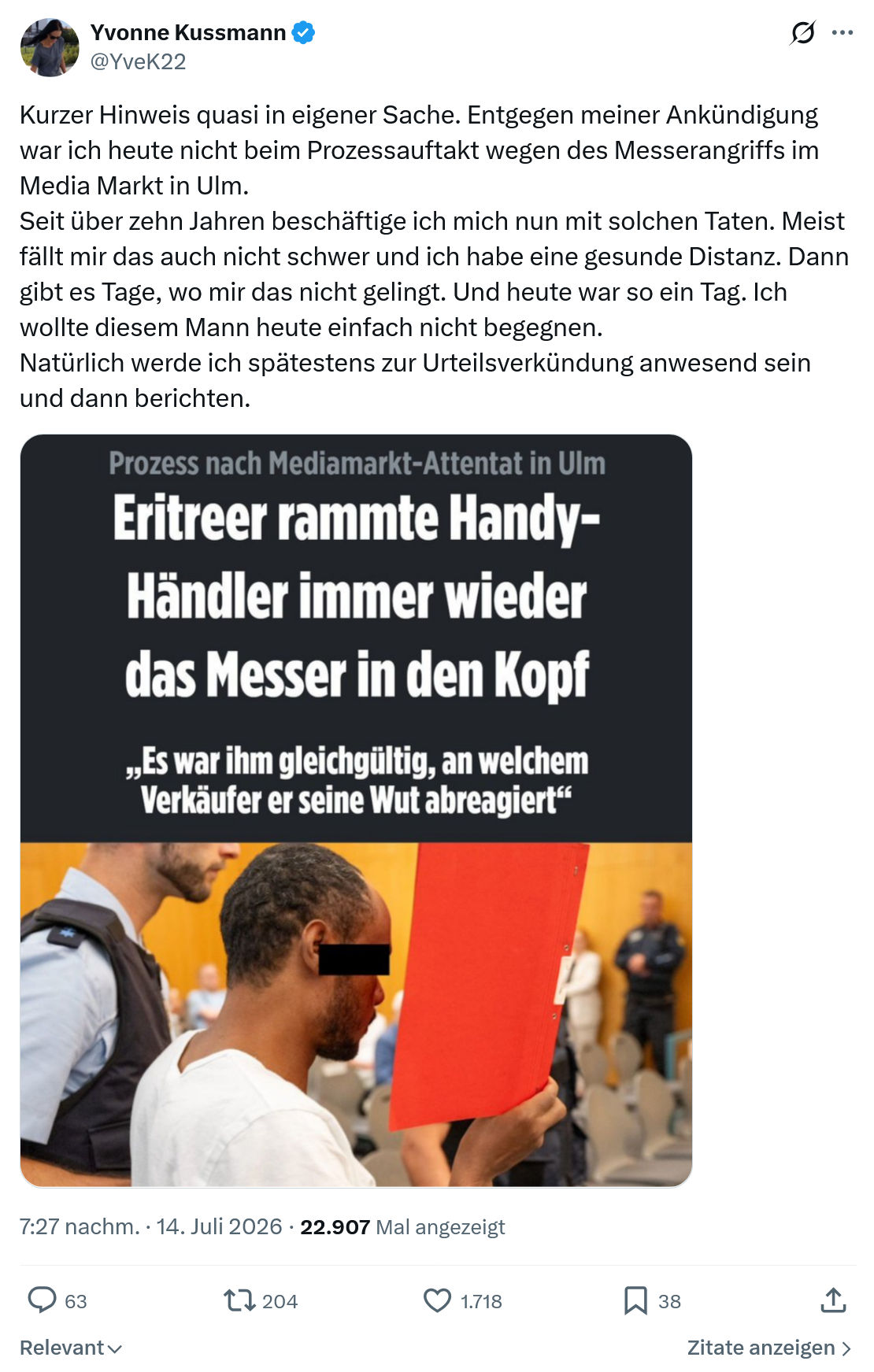 Yvonne Kussmann: Kurzer Hinweis quasi in eigener Sache...