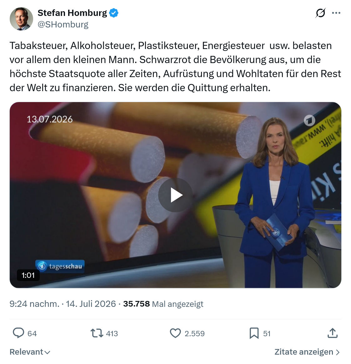 Stefan Homburg: Tabaksteuer, Alkoholsteuer...