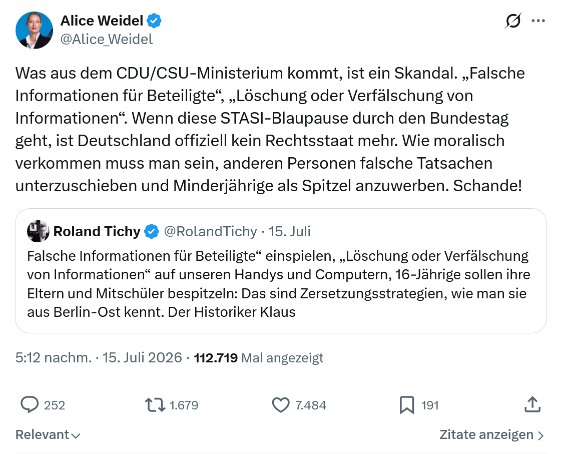 Alice Weidel: Was aus dem CDU/CSU-Ministerium kommt...