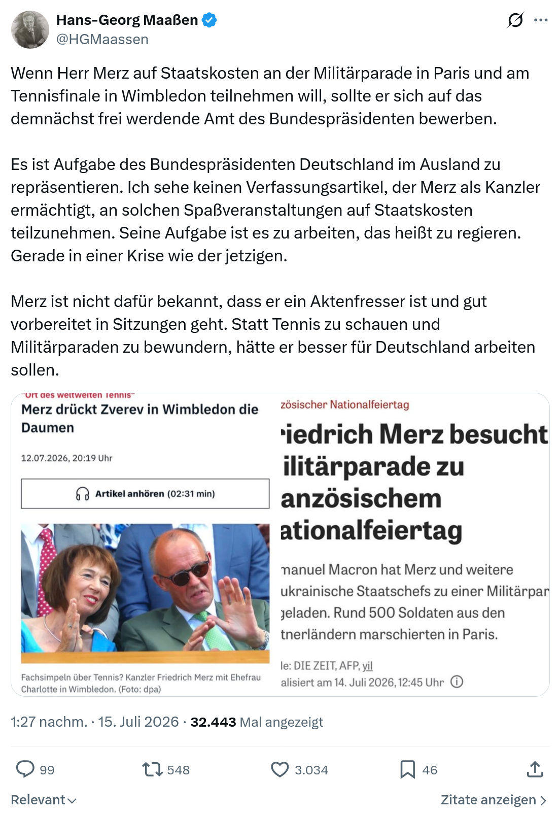 Hans-Georg Maaßen: Wenn Herr Merz auf Staatskosten...
