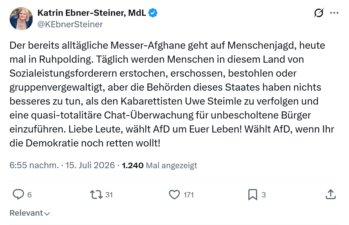 Katrin Ebner-Steiner: Der bereits alltägliche Messer-Afghane...