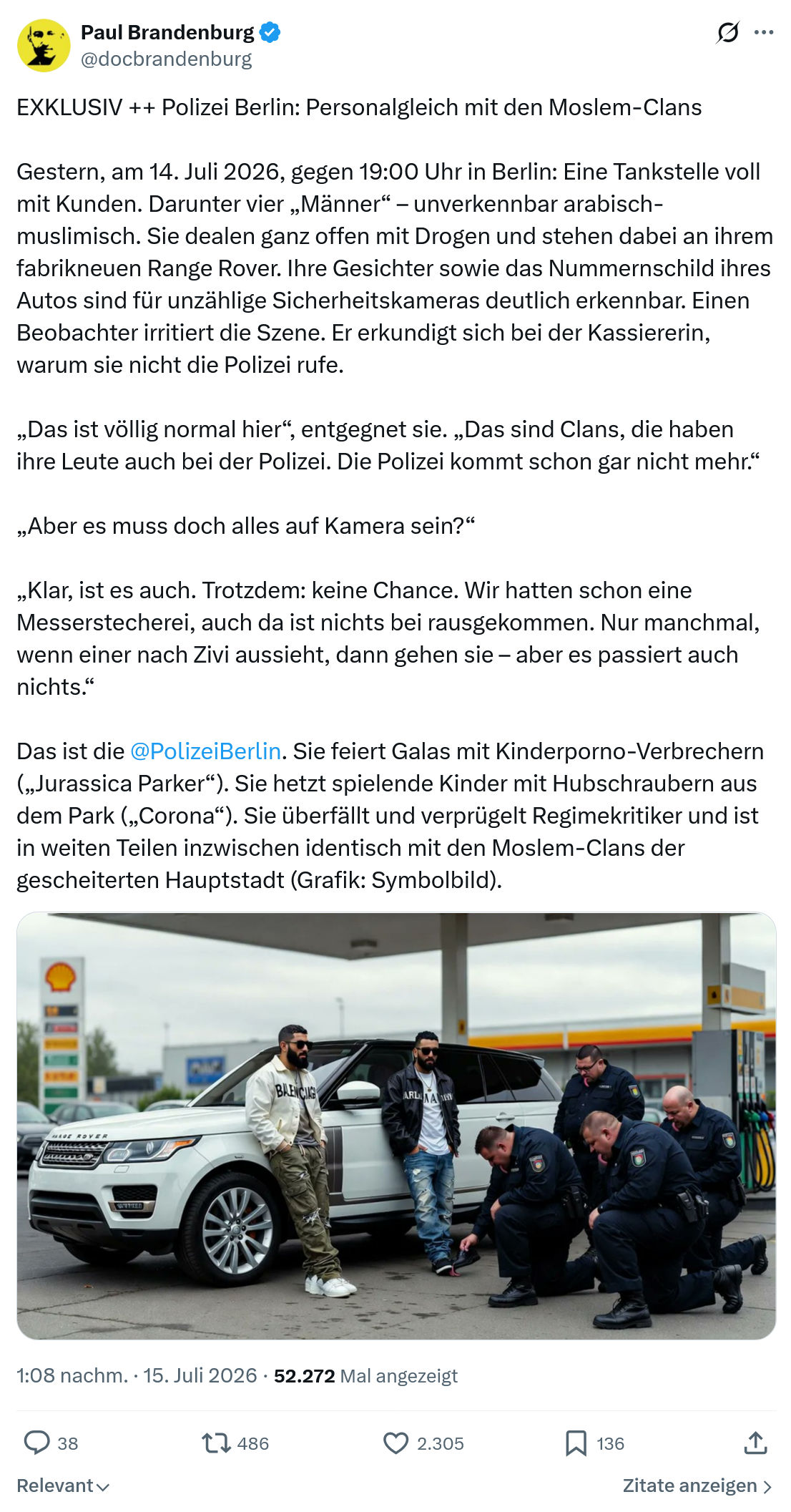 Paul Brandenburg: Polizei Berlin: Personalgleich mit den Moslem-Clans...