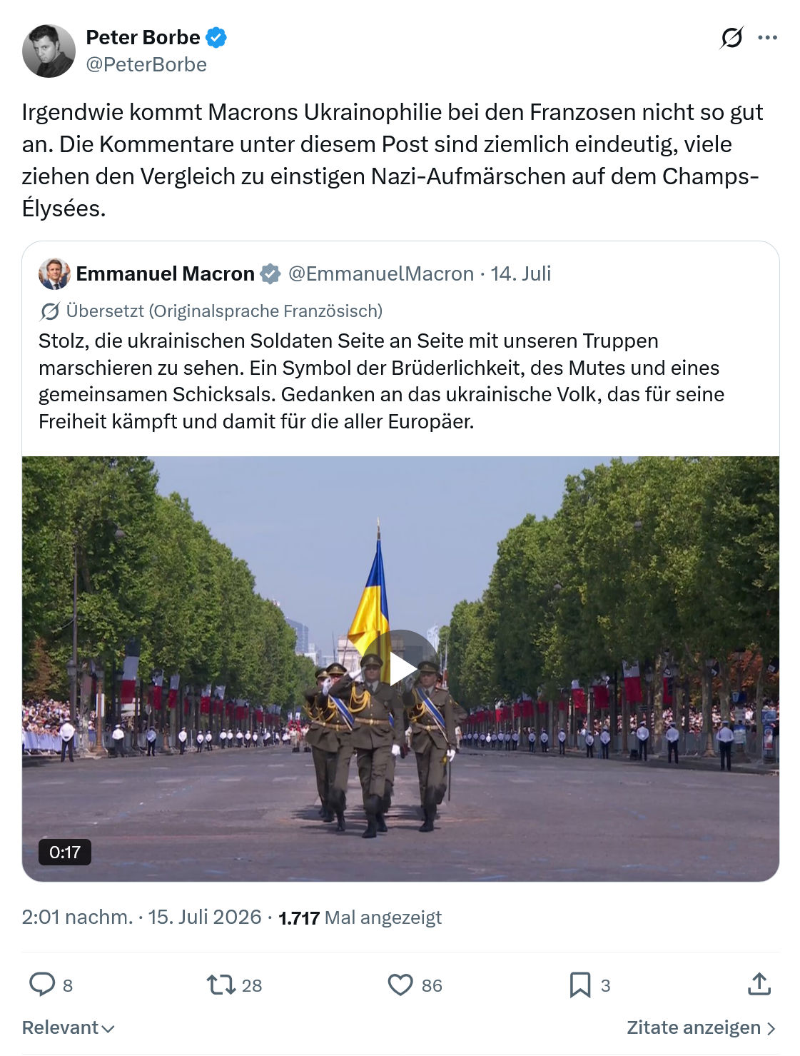 Peter Borbe: Irgendwie kommt Macrons Ukrainophilie...