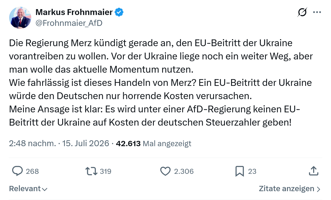 Markus Frohnmaier: Die Regierung Merz kündigt gerade an...