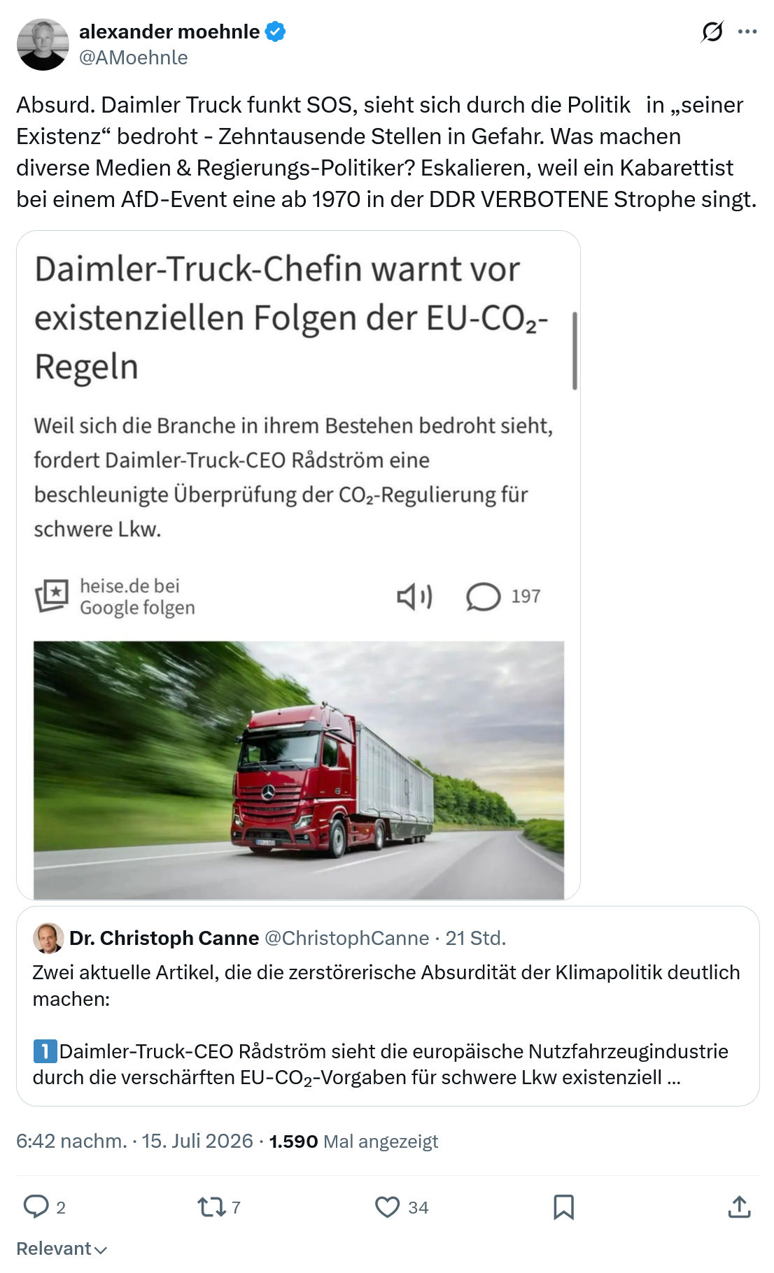 Alexander Moehnle: Absurd. Daimler Truck funkt SOS...