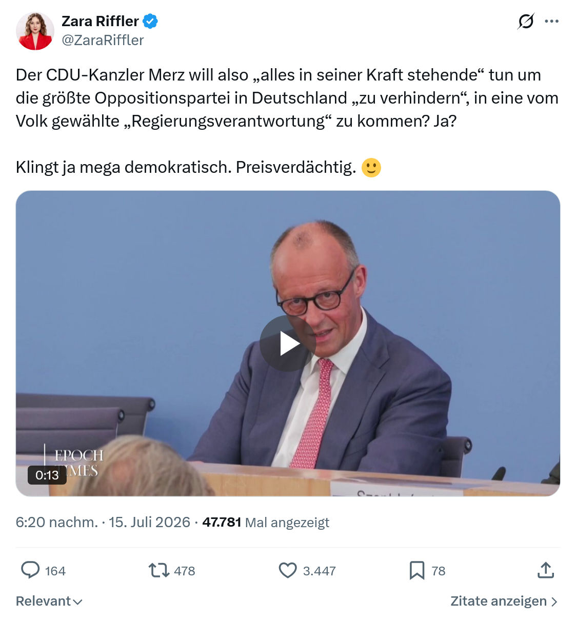 Zara Riffler: Der CDU-Kanzler Merz...